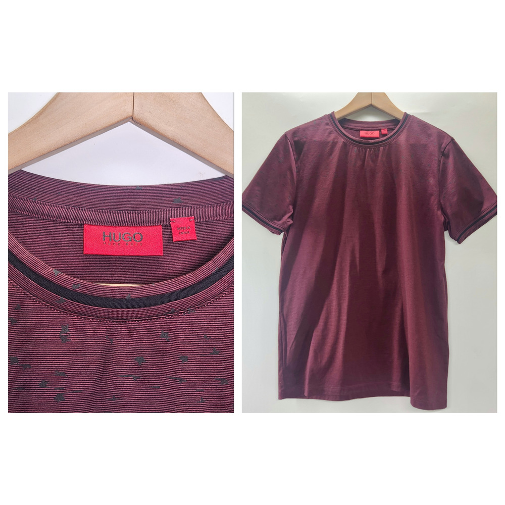 HUGO Hugo Boss Mercerized Cotton Crew Neck T-Shirt Small Maroon Slim Fit Luxe